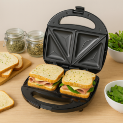 Prepará sandwiches calientes en minutos con esta sandwichera antiadherente.